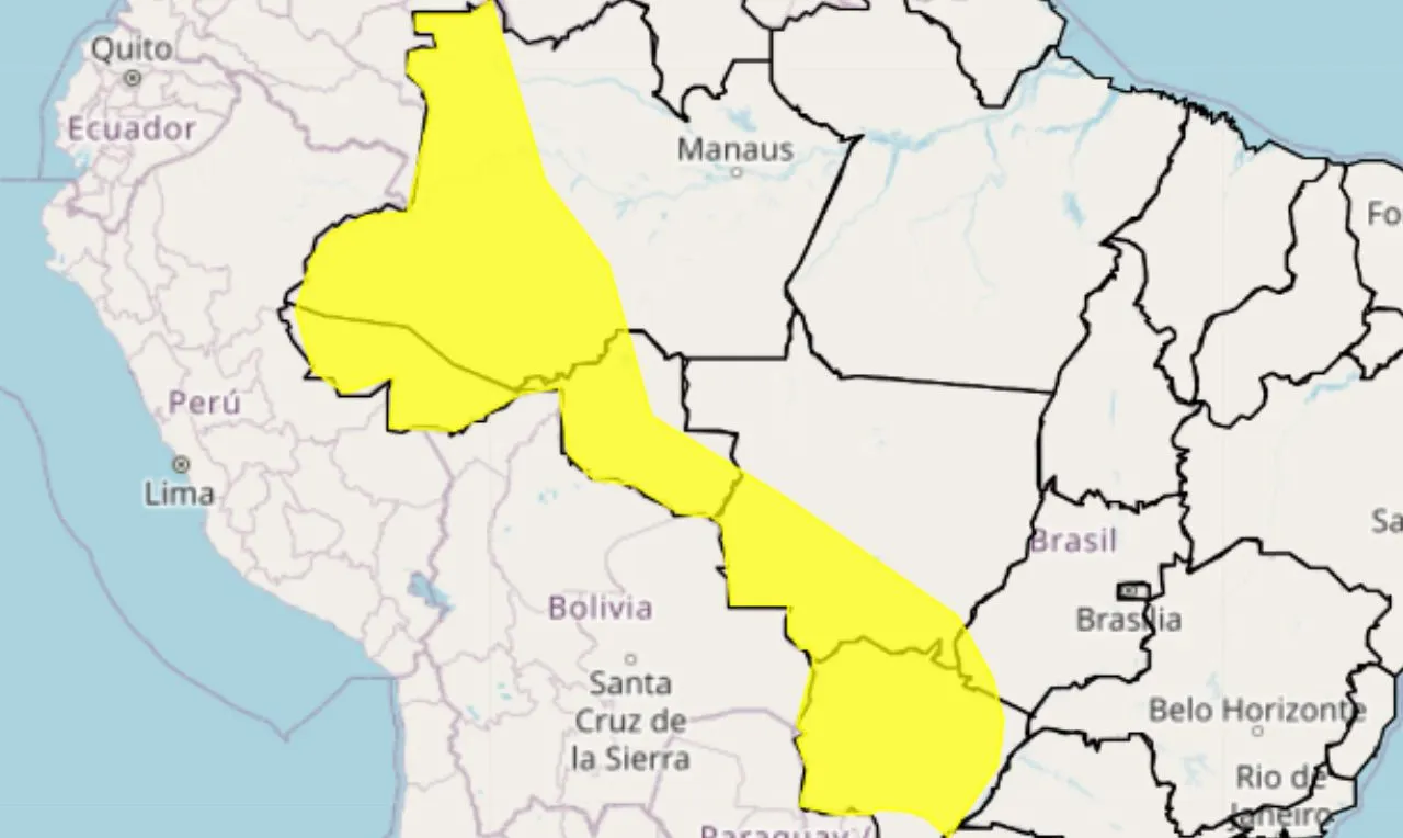 o mapa mostra as áreas em alerta para chuva intensa 